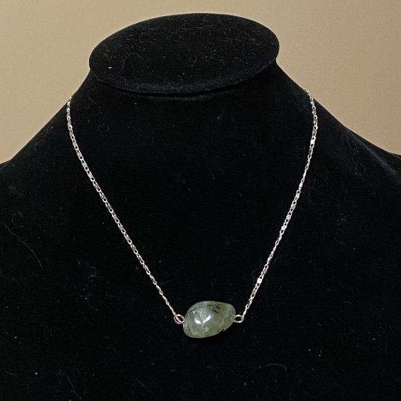 2/$20, Dark Green Prehnite Necklace, Genuine Tumbled Gemstone Bar Pendant - Picture 3 of 10